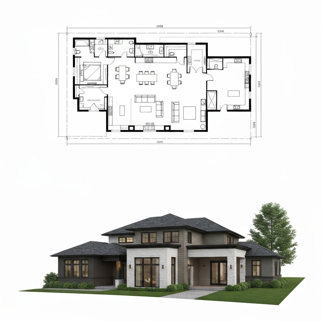 Custom architectural floor plan and 3D render for a Bhatia Homes custom build