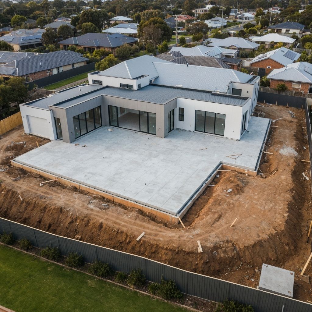 New Bhatia Homes construction in an established suburb replacing an older home